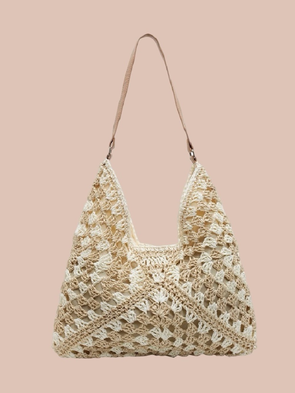 The “Solstice” Woven Crochet Straw Hobo Bag | Beige - Picture 4 of 6